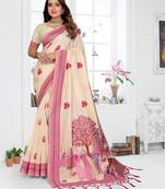 beige jacquard cotton blend saree with blouse 