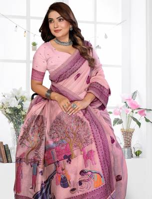 pink jacquard cotton blend saree with blouse  3