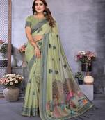 sage jacquard cotton blend saree with blouse 