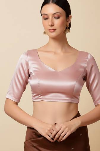 Light pink stretchable side smocked saree blouse