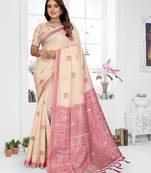 off white jacquard cotton blend saree with blouse 