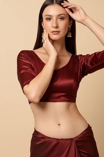 Maroon stretchable side smocked saree blouse