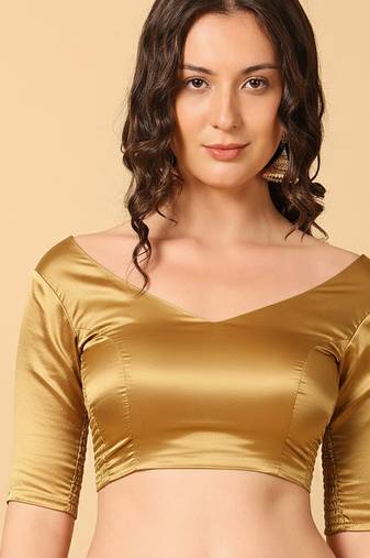 Gold stretchable side smocked saree blouse