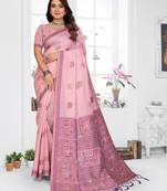 pink jacquard cotton blend saree with blouse 