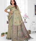 sage jacquard cotton blend saree with blouse 