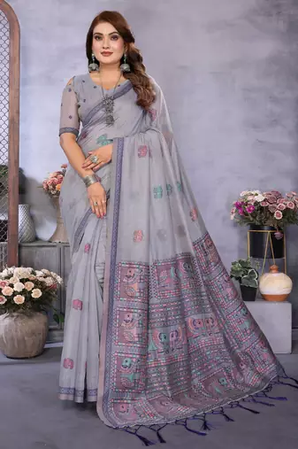 lavender jacquard cotton blend saree with blouse 