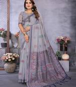 lavender jacquard cotton blend saree with blouse 