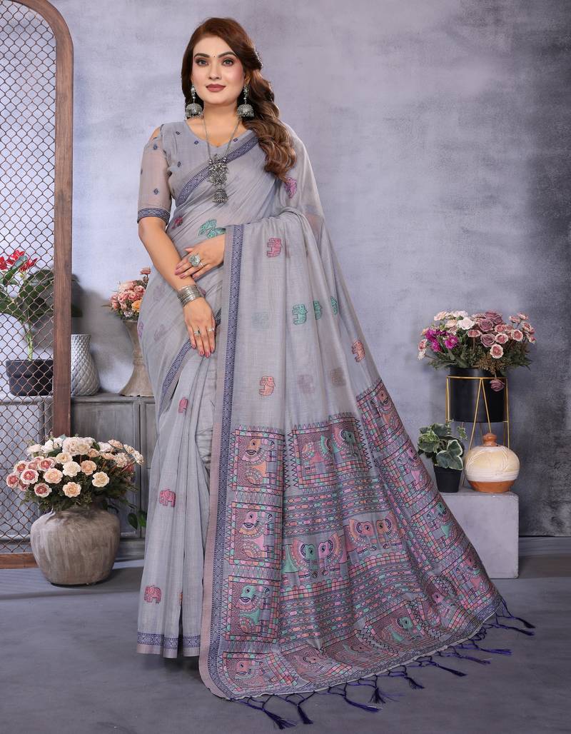 lavender jacquard cotton blend saree with blouse 
