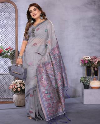 lavender jacquard cotton blend saree with blouse  2
