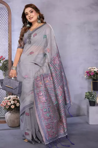 lavender jacquard cotton blend saree with blouse 