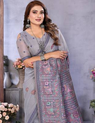 lavender jacquard cotton blend saree with blouse  3