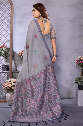 lavender jacquard cotton blend saree with blouse 