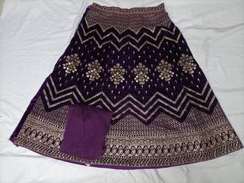 Purple Velvet Heavy Sequins Embroidery Work Bridal Lehenga with Unstitched Blouse and Net Dupatta 4