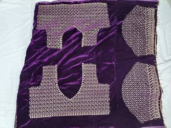 Purple Velvet Heavy Sequins Embroidery Work Bridal Lehenga with Unstitched Blouse and Net Dupatta 5