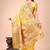 yellow woven cotton blend saree with artisanal motifs