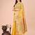 yellow woven cotton blend saree with artisanal motifs