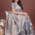 grey cotton blend saree with woven zari pallu
