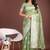 light green cotton blend saree with woven zari pallu