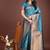 Teal blue banarasi silk blend saree antique gold woven motifs