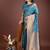 Teal blue banarasi silk blend saree antique gold woven motifs