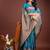 Teal blue banarasi silk blend saree antique gold woven motifs
