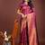 Dark magenta banarasi silk blend saree antique gold woven motifs