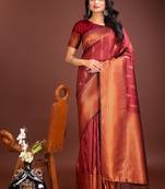 Maroon banarasi silk blend saree antique gold woven motifs