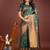 Dark green banarasi silk blend saree antique gold woven motifs