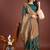 Dark green banarasi silk blend saree antique gold woven motifs