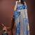 Royal blue silk blend saree with zari woven pallu