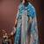 Teal blue silk blend saree with zari woven pallu
