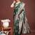 Dark green banarasi silk blend floral woven saree
