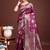 Wine banarasi silk blend floral woven saree
