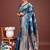 Teal blue banarasi silk blend floral woven saree