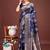 Navy blue banarasi silk blend floral woven saree