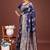 Navy blue banarasi silk blend floral woven saree