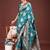 Turquoise banarasi silk blend floral woven saree