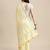 lemon yellow cotton blend saree with zari border & striped pallu