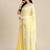 lemon yellow cotton blend saree with zari border & striped pallu
