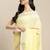 lemon yellow cotton blend saree with zari border & striped pallu