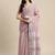 mauve cotton blend saree with zari border & striped pallu