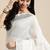 white cotton blend saree with zari border & striped pallu