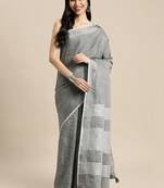 dark grey cotton blend saree with zari border & striped pallu