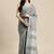 dark grey cotton blend saree with zari border & striped pallu