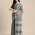 dark grey cotton blend saree with zari border & striped pallu
