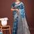 Teal blue banarasi silk blend saree with silver zari buta work