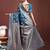 Teal blue banarasi silk blend saree with silver zari buta work