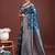 Teal blue banarasi silk blend saree with silver zari buta work