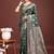 Dark green banarasi silk blend saree with silver zari buta work