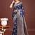 Navy blue banarasi silk blend saree with silver zari buta work